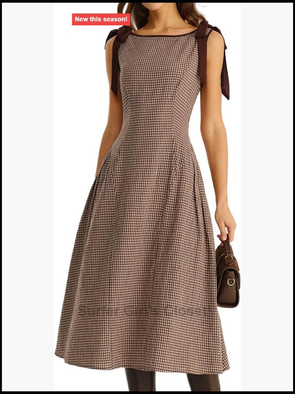 Women's Plaid A-Line Midi Dress Sleeveless Cotton Summer Casual Boat Neck
